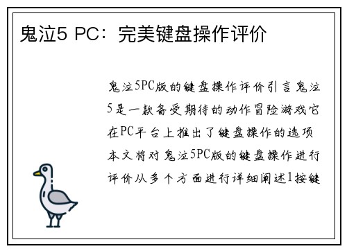 鬼泣5 PC：完美键盘操作评价